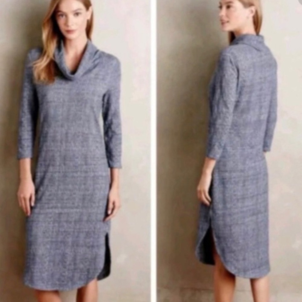 Saturday Sunday Anthro Casual Textured Blue Cowl Sweater Dress XS